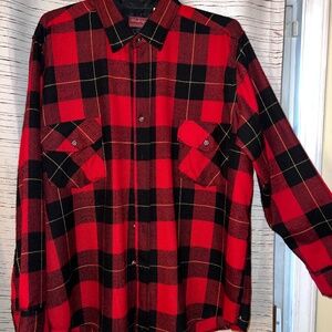 Vintage Chest 52" Red Black Plaid Shirt Wool + Acrylic XL XXL